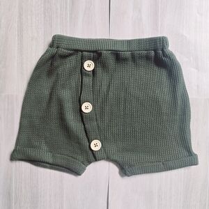 Baby Waffle Knit Shorts Olive Green Textured Shorts Boho Neutral Bottoms 9-12M
